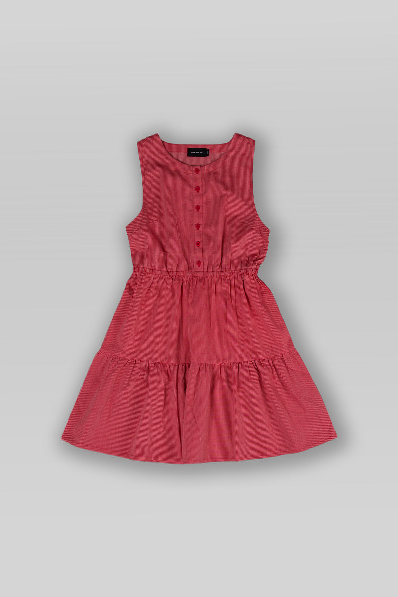 Smock Midi Dress - Red Pinstripe