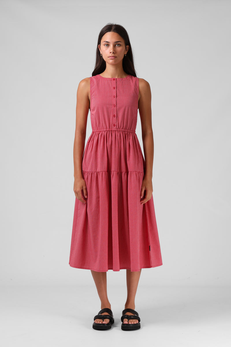 Smock Midi Dress - Red Pinstripe