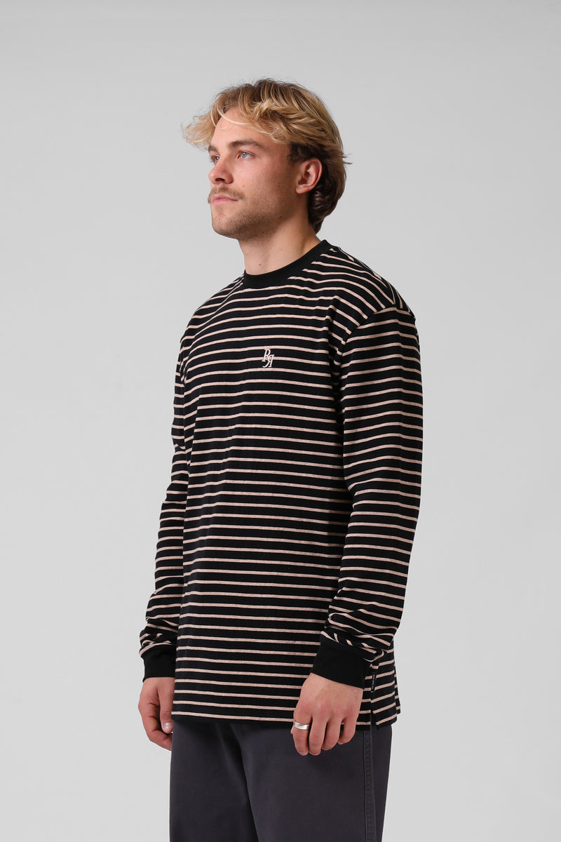 Stripe L-S Tee - Charcoal / Bone