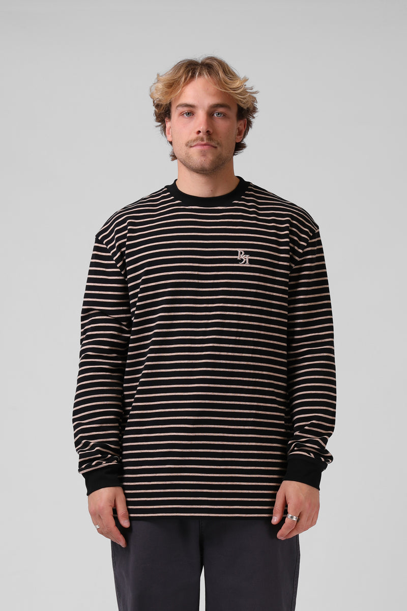 Stripe L-S Tee - Charcoal / Bone