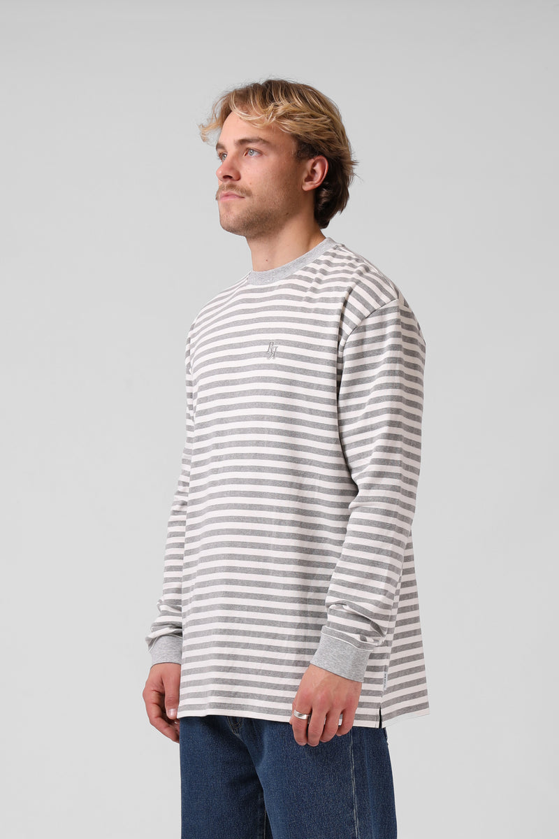 Stripe L-S Tee - Grey / White