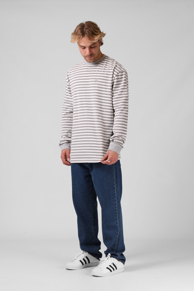 Stripe L-S Tee - Grey / White