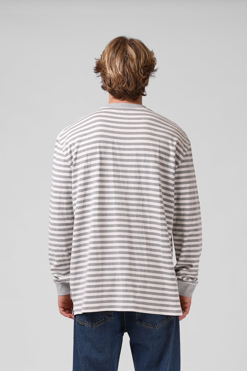 Stripe L-S Tee - Grey / White
