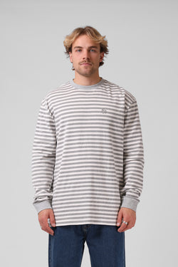 Stripe L-S Tee - Grey / White
