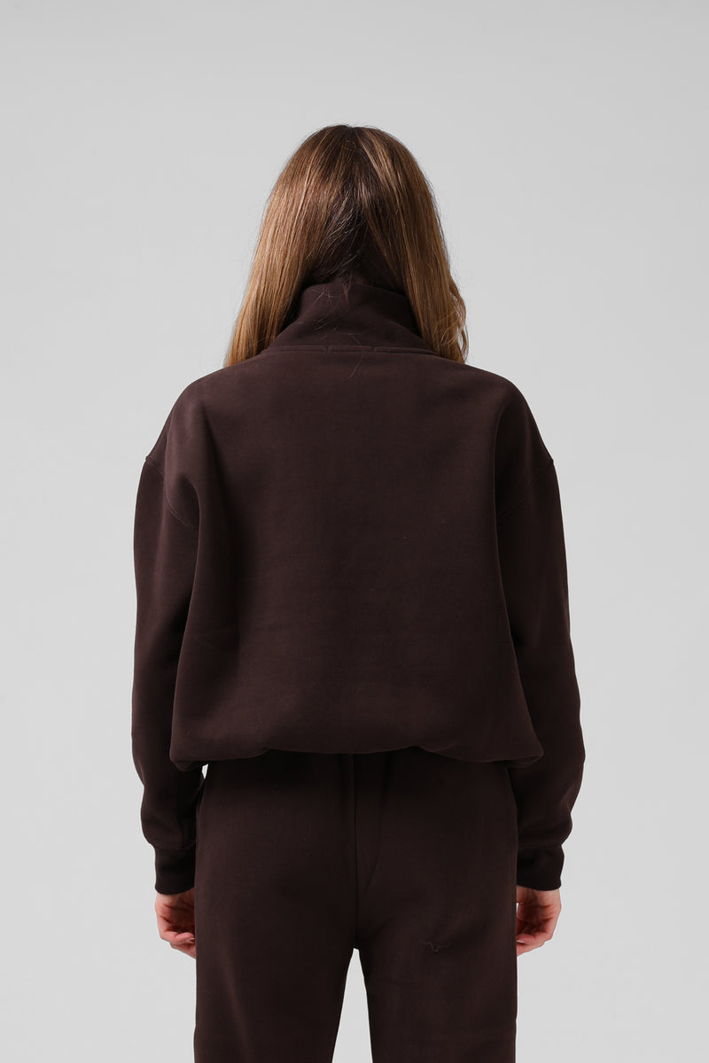 W 1/4 Zip Sweater - Chocolate