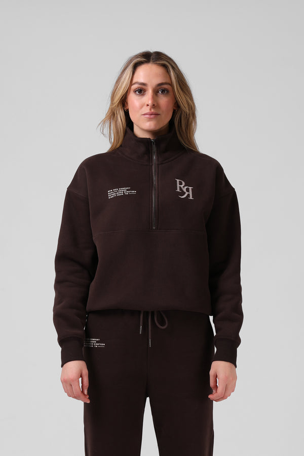 W 1/4 Zip Sweater - Chocolate