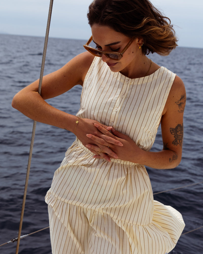 Smock Midi Dress - Cream Stripe