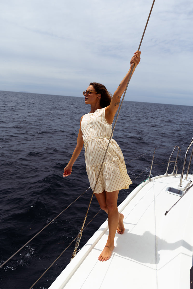 Smock Midi Dress - Cream Stripe